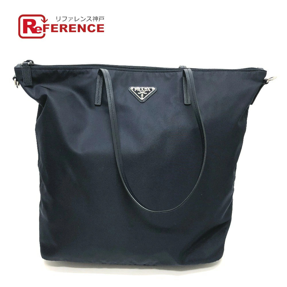 PRADA Triangle Logo Tote Bag Crossbody Shoulder Navy Blue